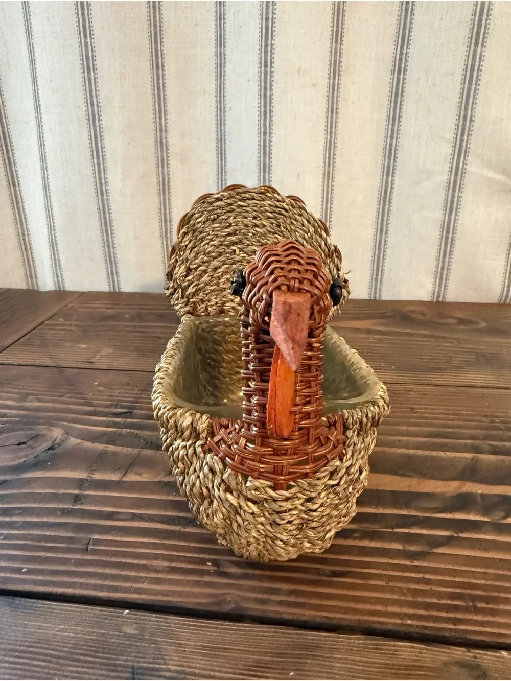 A Vintage hand woven wicker and rattan turkey basket